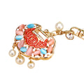 Jeweled Ruyi Lock Keychain With Red Beads and Gold Tone Ring view 5