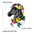 Black Enamel Zebra Head Brooch Surrounded by Colorful Flowers view 4