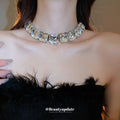 Large Faceted Cushion Crystal Necklace And Earring Set In Gold Or Silver Tone view 3