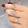 Oval Clear Solitaire Halo Two-Ring Set In Three Metal Tones view 2