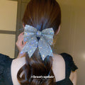 Large Crystal Mesh Bow Hair Clip In Black Iridescent Or Silver view 4