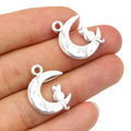 Antique Silver Tone Cat on Crescent Moon Pendants with Star Detail view 5