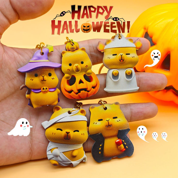 Halloween Capybara Wood Plaque Keychain Five Styles