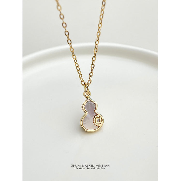 Gold Tone White Inlay Gourd Pendant Chain Necklace For Women