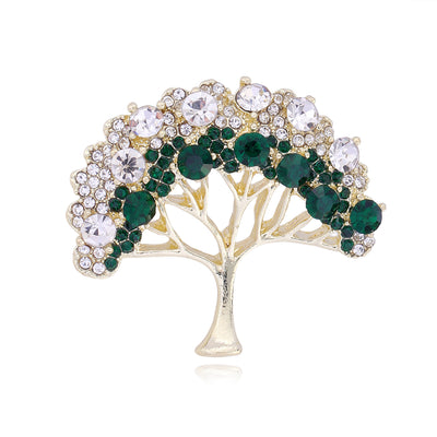 Front product view of the green and white crystal tree brooch