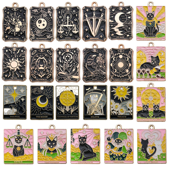 Moon Black Tarot Card and Skull Metal Charms with 3 Listed Options