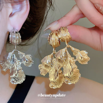 Textured Leaf And Crystal Drop Earrings Fashion Jewelry
