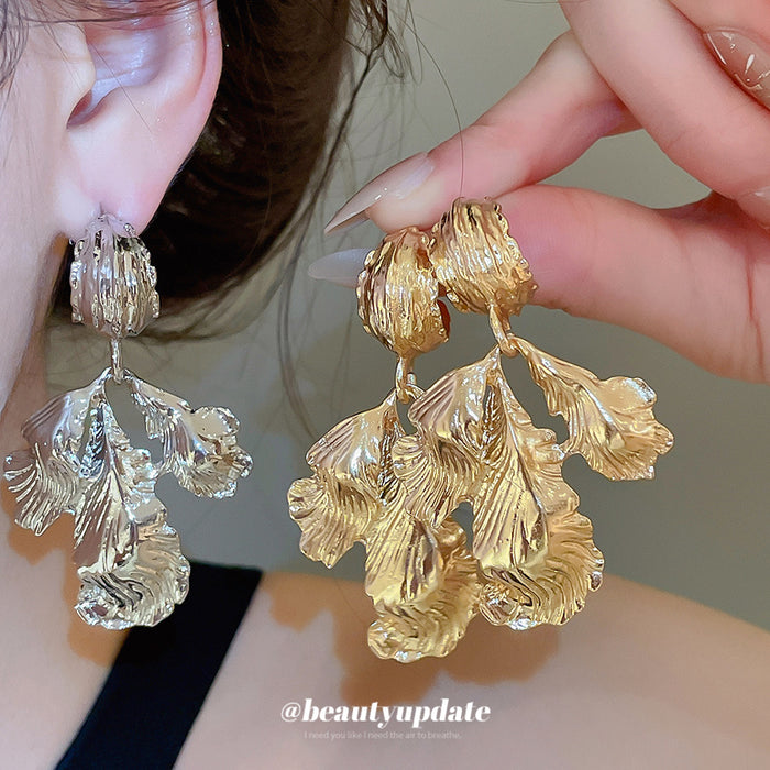 Textured Leaf And Crystal Drop Earrings Fashion Jewelry