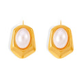 Geometric Hexagon Stud Earrings Oval Imitation Pearl Metal view 5