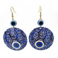 Gold Tone Round Printed Hamsa and Evil Eye Hook Earrings in Ten Designs view 8
