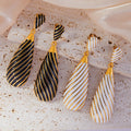 Gold Black White Stripe Teardrop Enamel Dangle Drop Earrings view 4