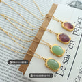 Natural Stone Square Bezel Pendant Necklace Gold Or Steel view 2