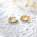 Gold Blue Bezel Stone Huggie Hoop Earrings Metal Alloy view 3