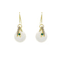 White Disc Green Bamboo Gold Tone Delicate Hook Earrings view 5