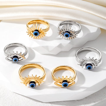 Gold and Silver Tone Eyelash Evil Eye Fashion Rings