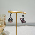 Gunmetal Asymmetric Teacup Cake Crystal Drop Earrings view 2