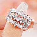 Silver-Tone Marquise Leaf Cluster Wide Ring with Clear Stone Details view 3