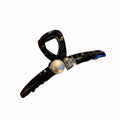 Black Sculptural Loop Hair Claw With Pearl Like Orb And Clear Crystal view 5