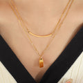 Double Layer Curved Bar and Engraved Tag Pendant Necklace view 6
