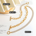Gold Steel Paperclip Zircon Toggle Necklace Bracelet Styles view 2