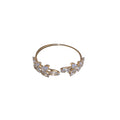 Gold Tone Leaf Crystal Open Bangle In Clear Pink Or Purple view 5