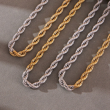 Two Tone Rope Chain Necklace in Gold and Silver Finish