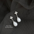 Silver-Tone Flower Stud Teardrop Pearl Drop Earrings view 3