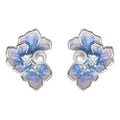 Silver Tone Blue Purple Iris Flower And Pearl Stud Earrings view 5