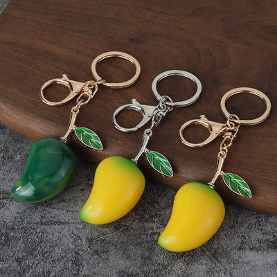 Yellow and green glossy mango keychains