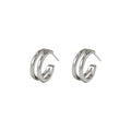 Silver Double-Band Open C-Shape Hoop Earrings Pair view 5