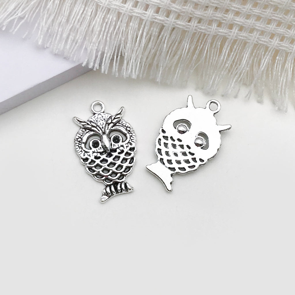 Antique Silver Zinc Alloy Owl Cat Charm Pendant for DIY Bracelet Necklace Jewelry Making