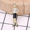 Gold Tone Lady Figure Brooch Rhinestone Jacket Black Skirt view 3