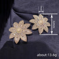 Pearl Center Crystal Flower Statement Stud Earrings view 4