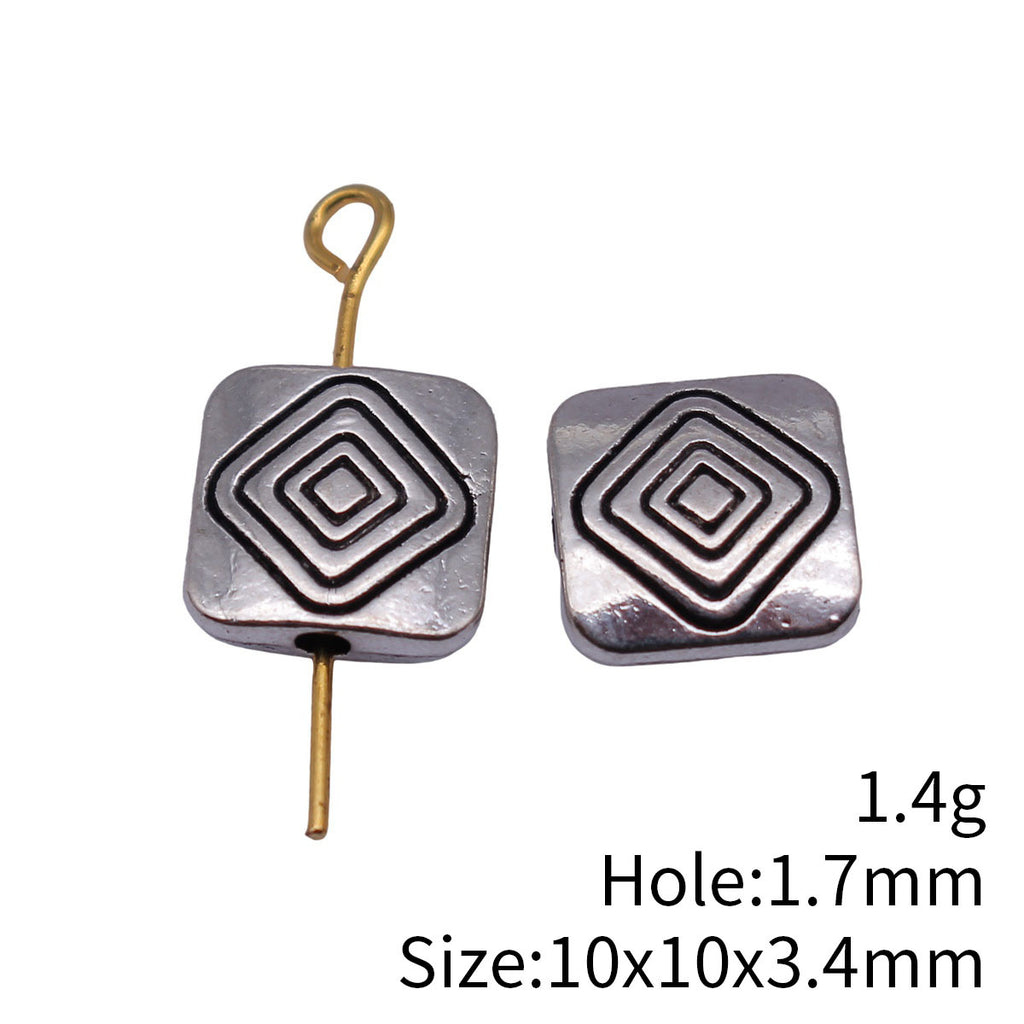 10x10x3.4mm/5.7x5.7x3mm Antique Silver Zinc Alloy Square Pattern Flat Spacer Beads for DIY Bracelet Making