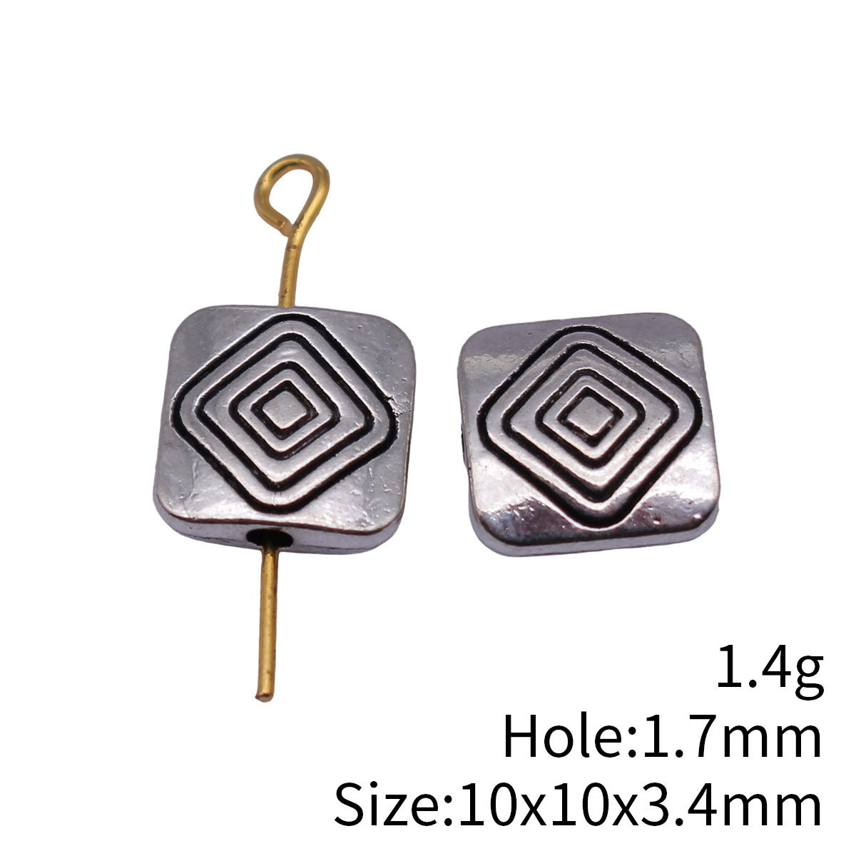 10x10x3.4mm/5.7x5.7x3mm Antique Silver Zinc Alloy Square Pattern Flat Spacer Beads for DIY Bracelet Making