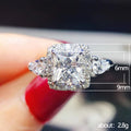Silver Tone Square Clear Stone Three Stone Ring Statement Jewelry view 5
