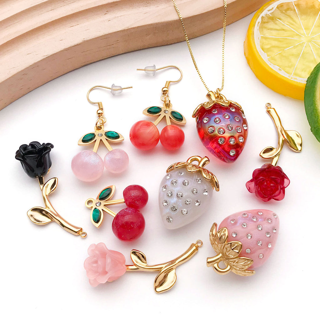 Stainless Steel 3D Cherry Strawberry Charm Pendants for DIY Keychain Necklace Bag
