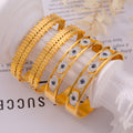 Gold Ladder Texture And Evil Eye Crystal Bangle Bracelets view 4