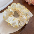 Yellow Blue Or Purple Floral Lace Double Ruffle Scrunchie view 3