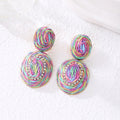 Six Color Raffia Wrapped Double Oval Statement Earrings view 3