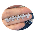 Silver Tone Double Heart Stud Earrings With Clear Stones view 3