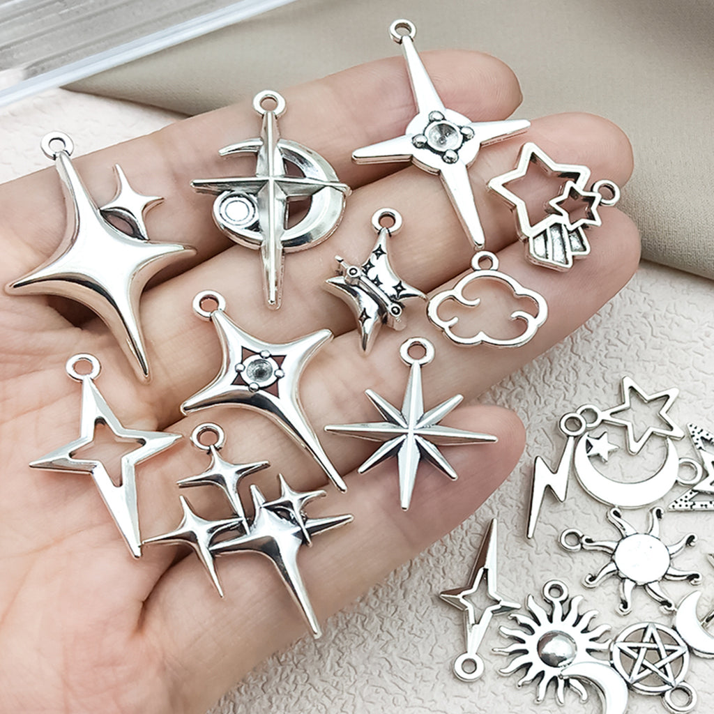Zinc Alloy Cross Pentagram Hollow Star Charm Pendant for DIY Necklace Earring Bracelet