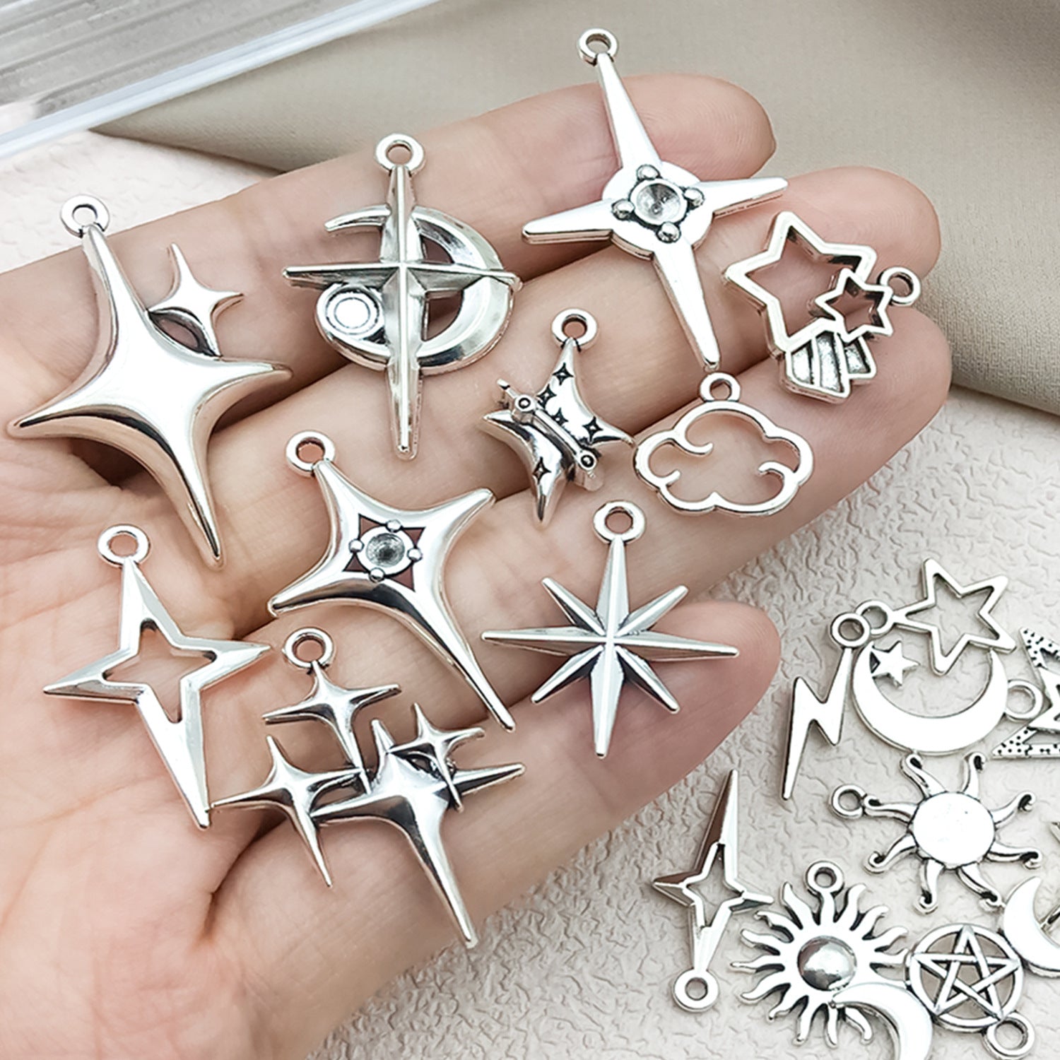 Zinc Alloy Cross Pentagram Hollow Star Charm Pendant for DIY Necklace Earring Bracelet