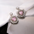 Pink Heart Pearl Look Double Halo Dangle Stud Earrings view 3