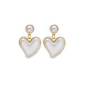 White Pearl Look Double Heart Bold Dangle Stud Earrings view 5