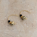 Gold Hook Black Bead Spotted Natural Stone Earrings view 3