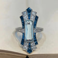 Art Deco Blue Baguette Statement Ring with Clear Stone Details view 2