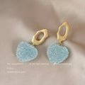 Gold Open Stud Blue Crystal Heart Drop Earrings Pair view 4