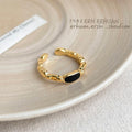 Gold Open Adjustable Ring Black Oval Inlay Twisted Band view 4