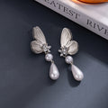 Gold and Silver Butterfly Pearl Look Long Earrings view 3